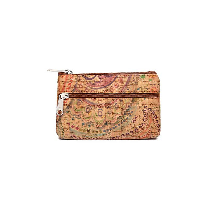 Mini natural cork zipper purse with mandalas