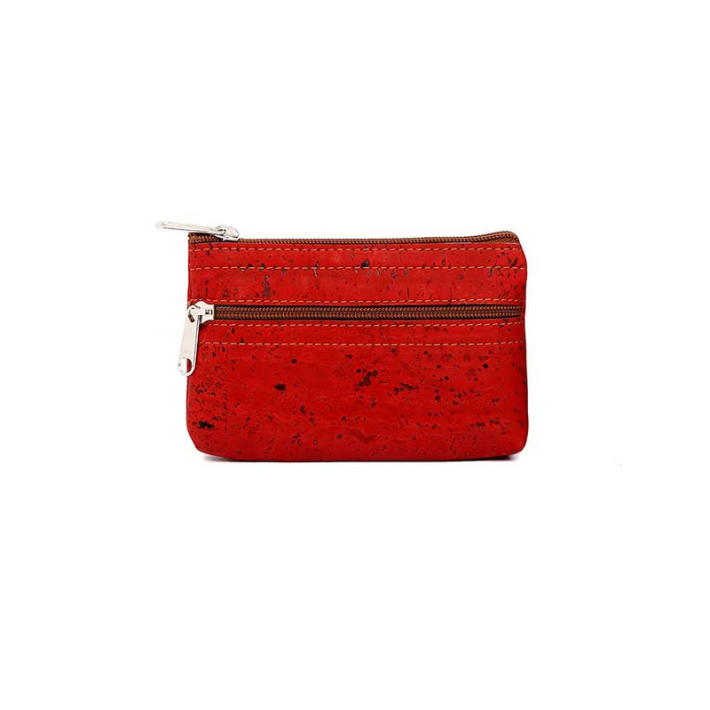 Mini red cork coin zipper purse