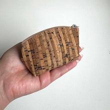 Load image into Gallery viewer, Hand Holding a Mini Zebra Cork Purse for Coins &amp; Keys 