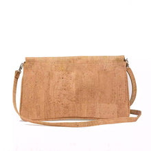 Load image into Gallery viewer, Small Cork Messenger Shoulder Bag with a Double flap in natural and brown, back view