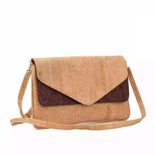 Load image into Gallery viewer, Small Cork Messenger Shoulder Bag with a Double flap in natural and brown, side view