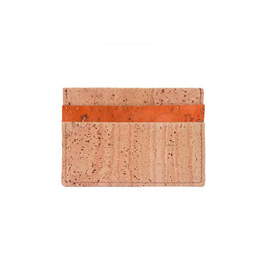 Natural and orange cork card holder wallet