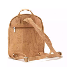 Load image into Gallery viewer, Natural Cork Backpack with Laser-Cut Front Pocket, back view with zipper pocket and adjustable straps detail