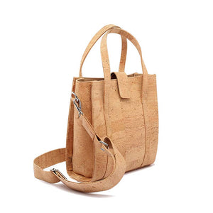 Natural cork handbag with crossbody strap, side view