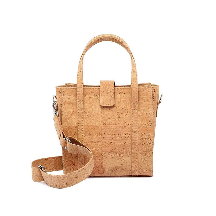 Natural cork handbag with crossbody strap, front view