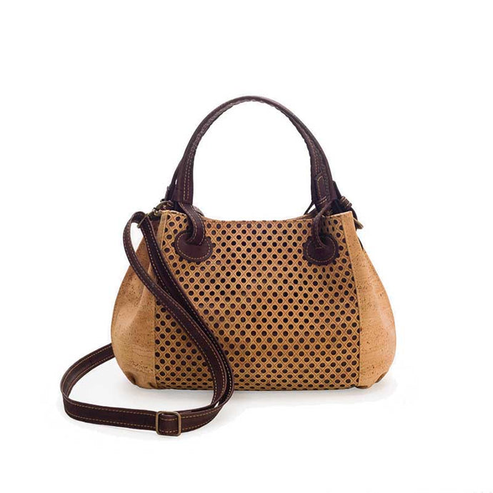 Medium cork handbag with cut-outs - natural and brown