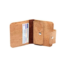 Load image into Gallery viewer, Small natural cork purse for women, open with card slots and coin pocket