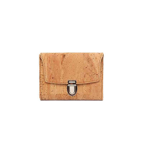 Small vegan natural cork purse with a vintage style lock