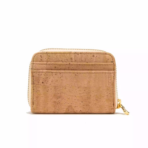 Small Cork Zipper Wallet for Women - Natural cork, back view