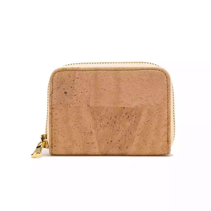 Small Cork Zipper Wallet for Women - Natural cork, front view