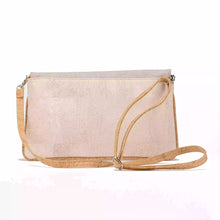 Load image into Gallery viewer, Small Cork Messenger Shoulder Bag with a Double flap in white, grey and natural cork, back view