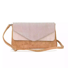 Load image into Gallery viewer, Small Cork Messenger Shoulder Bag with a Double flap in white, grey and natural cork, front view