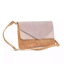 Load image into Gallery viewer, Small Cork Messenger Shoulder Bag with a Double flap in white, grey and natural cork, side view