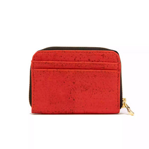 Small Cork Zipper Wallet for Women - red cork, back view
