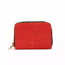 Load image into Gallery viewer, Small Cork Zipper Wallet for Women - red cork, front view