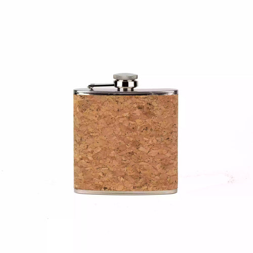 Stainless Steel & Natural Cork Hip Flask front