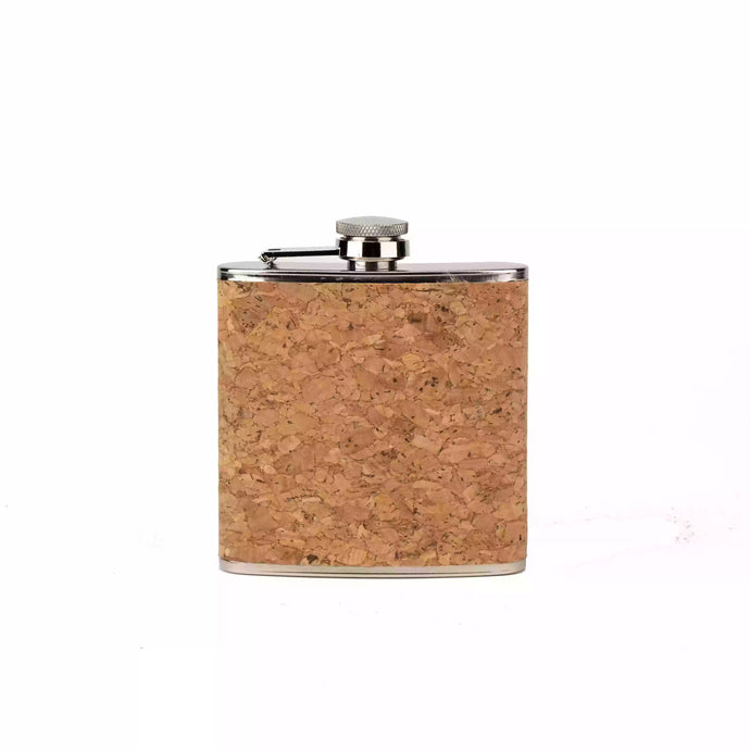 Stainless Steel & Natural Cork Hip Flask front