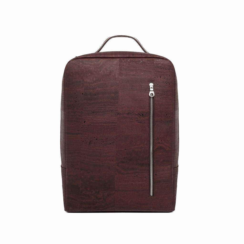 Brown cork leather laptop backpack for men, front view