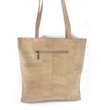 Load image into Gallery viewer, Natural and Orange Cork Fabric Tote Bag with Zipper - Back View