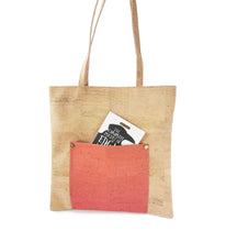 Load image into Gallery viewer, Natural and Orange Cork Fabric Tote Bag with Zipper - Front view