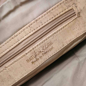 Natural and Brown Cork Fabric Tote Bag with Zipper - internal zipper detail