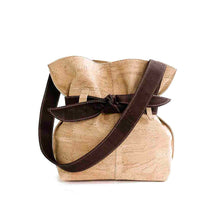 Load image into Gallery viewer, Natural cork bucket bag with a brown cork bow