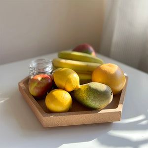 Natural Cork Hexagonal Fruit Bowl / Tray with fruits