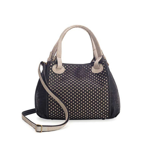Medium black and grey cork handbag with cut-outs