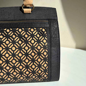 Cork Handbag with Traditional Portuguese Tiles - Natural and Black