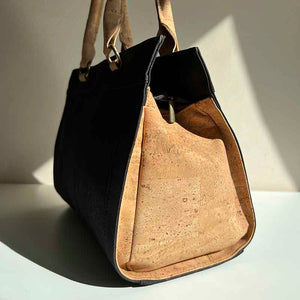 Cork Handbag with Traditional Portuguese Tiles - Natural and Black