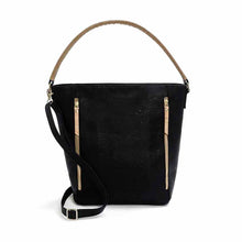 Load image into Gallery viewer, Black and natural cork tote handbag