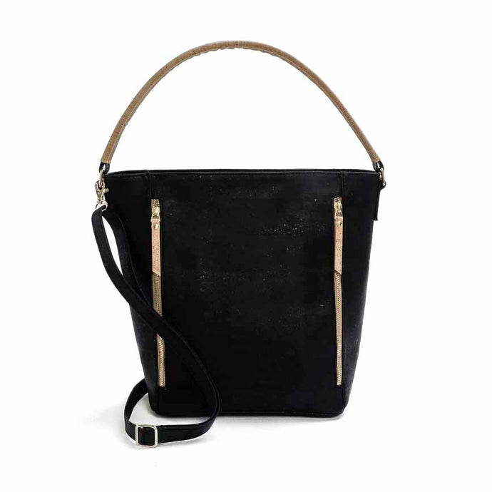 Black and natural cork tote handbag