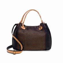 Load image into Gallery viewer, Black vegan cork leather handbag, front view