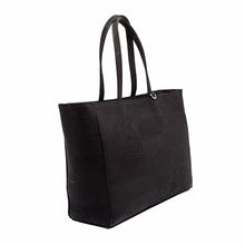 Load image into Gallery viewer, Black cork tote handbag, side view