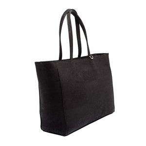 Black cork tote handbag, side view