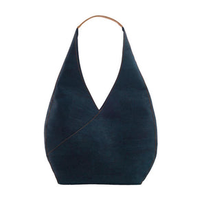 Blue cork hobo bag front view