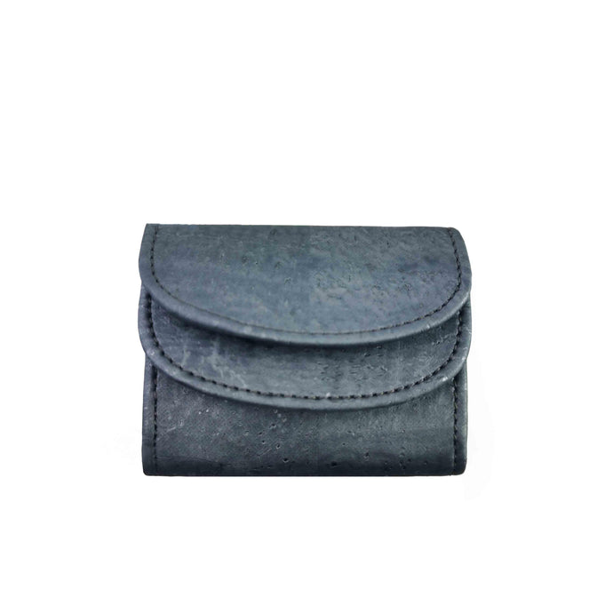 Blue-tinted cork fabric mini wallet with silver tones
