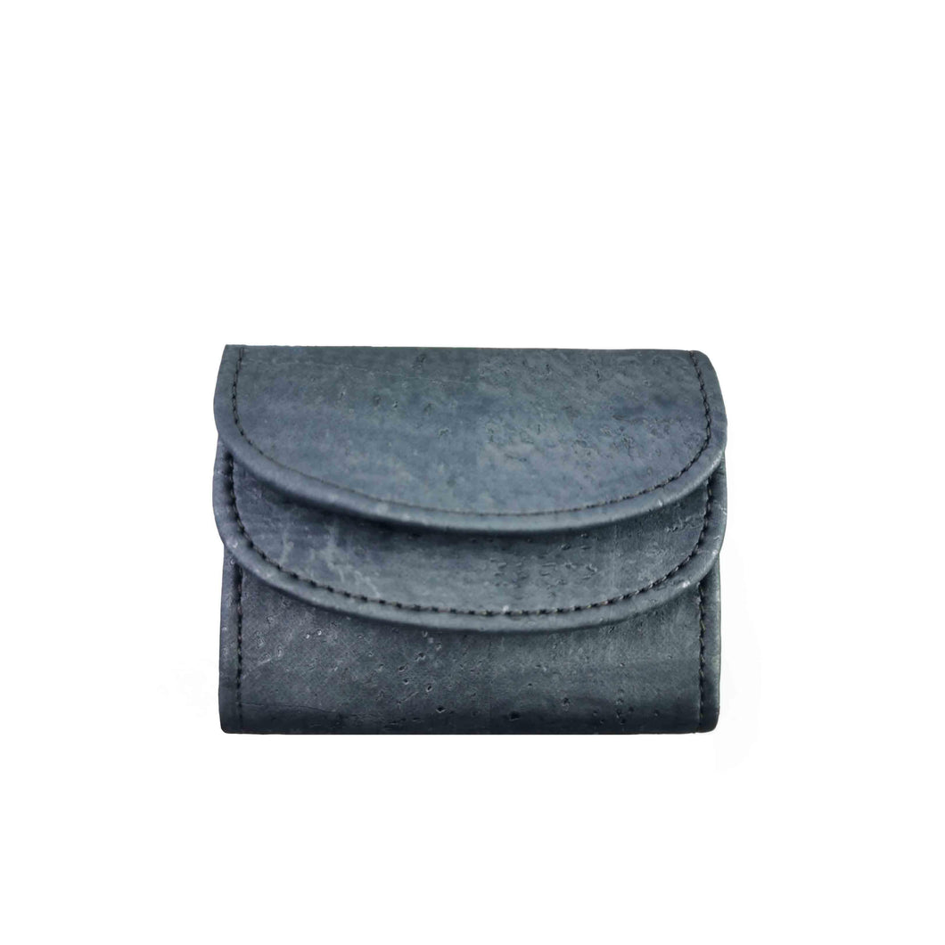 Blue-tinted cork fabric mini wallet with silver tones