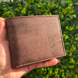 brown cork card wallet for men in natural light