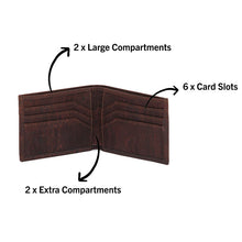 Load image into Gallery viewer, Brown cork card wallet for men, open view with info