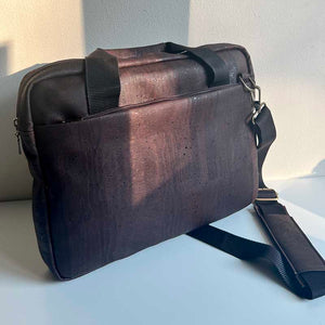 Brown cork laptop bag, natural light