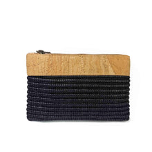 Load image into Gallery viewer, Cork and black eco-friendly fabric purse with zipper