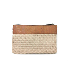 Load image into Gallery viewer, Cork and woven straw fabric purse with zipper