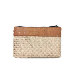 Cork and woven straw fabric purse with zipper