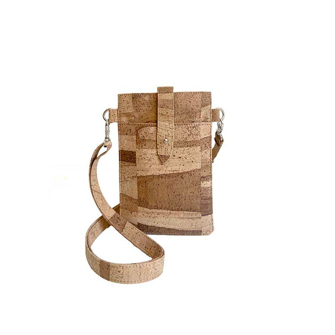 Natural and brown cork phone crossbody bag