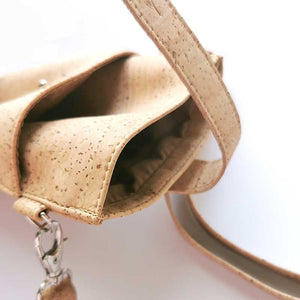 Natural cork phone crossbody bag compartments detail