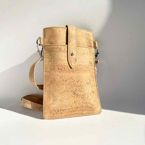 Natural cork phone crossbody bag in the sun