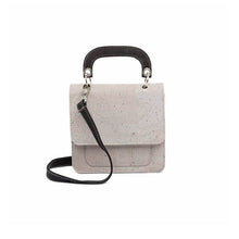 Load image into Gallery viewer, Grey and Black Mini Cork Handbag with Top Handle and Crossbody Strap Front View