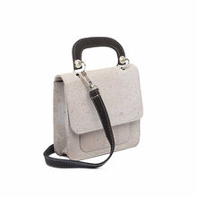 Load image into Gallery viewer, Grey and Black Mini Cork Handbag with Top Handle and Crossbody Strap Side View