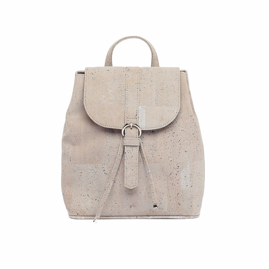 Grey cork drawstring backpack with folding top